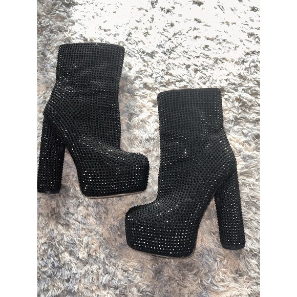 Lemon Drop Octavio Black Bling Platform Chunky Heel Boots 5.5 High Streetwear - Picture 5 of 8